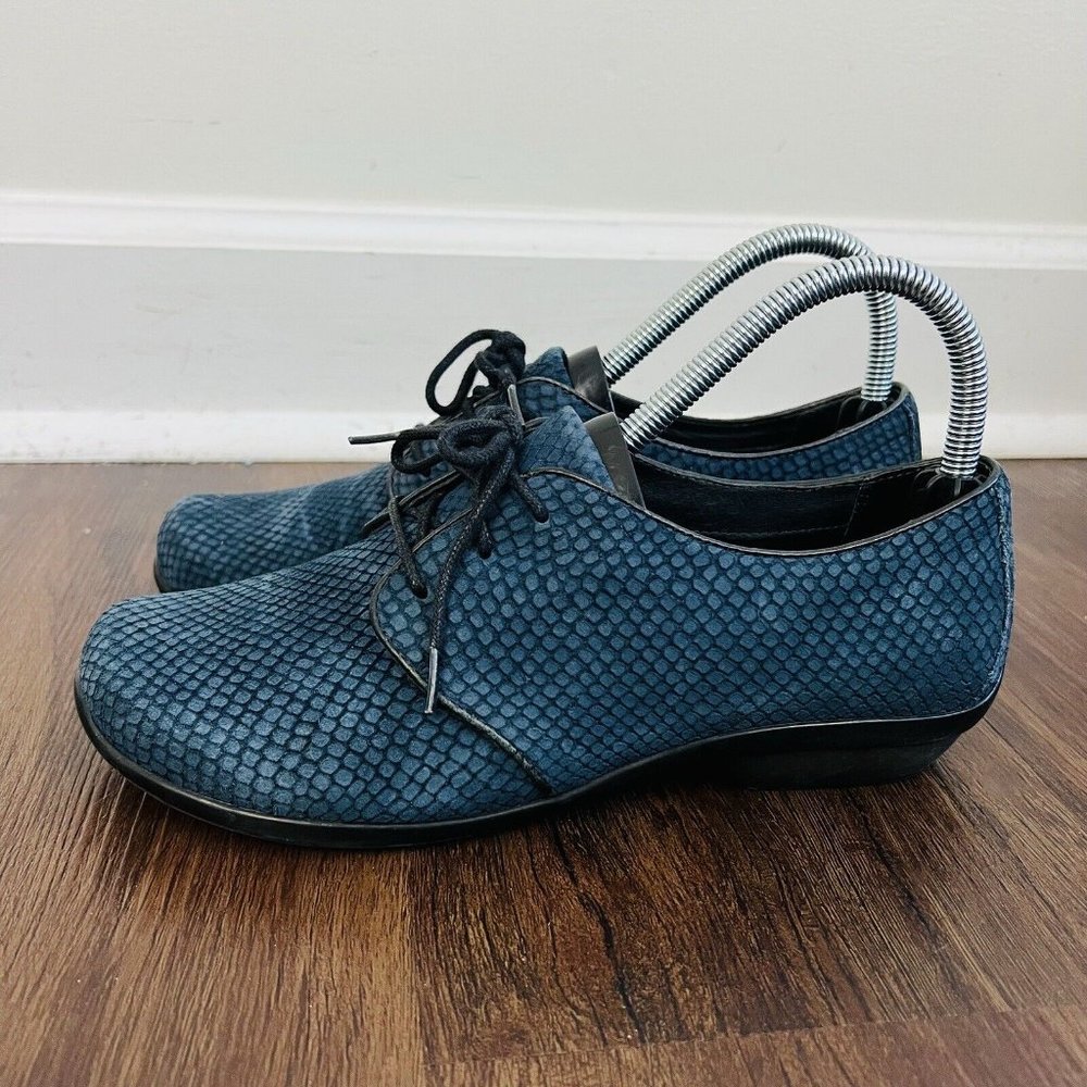 Dansko Blue Textured Leather Lace-Up Clogs